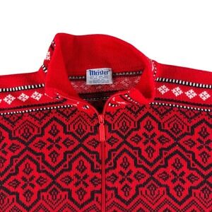 Meister Nordic Quarter Zip Sweater Mens XL Red Wool Blend Vintage Ski Fair Isle